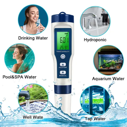 Miniatura 7 de Medidor de pH 5 en 1 LFS TDS, medidor de pH digital de alta precisión 0.01 para agua, probador de PH/TDS/EC/sal/temperatura, medidor de PPM