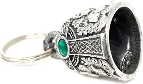 Miniatura 2 de Bravo Bells Campana de diamante de cruz celta - Accesorio de campana de motociclista o llavero para buena suerte en la carretera, Plata antigua