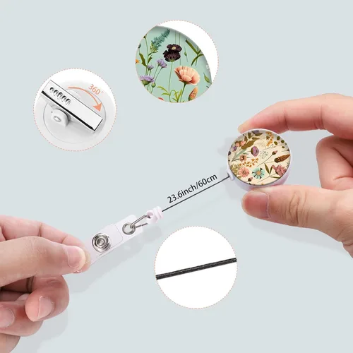 Miniatura 2 de Paquete de 3 carretes para insignias - Lindo portainsignias retráctil con clip de identificación para accesorios de enfermera para el trabajo, flor-4
