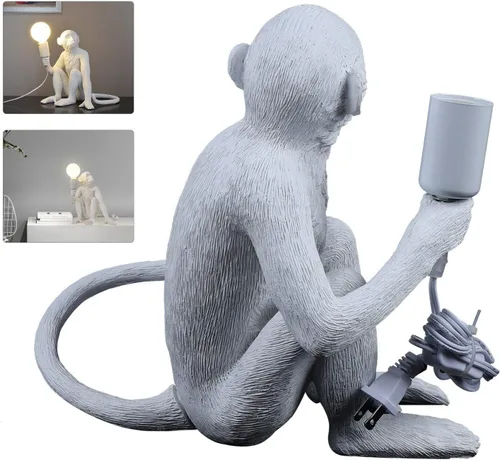 Miniatura 4 de Lámparas de escritorio de resina con diseño de mono moderno, iluminación creativa de mesa con cable enchufable para sala de estar, dormitorio