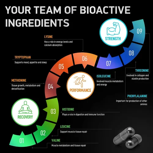 Miniatura 3 de Suplemento de aminoácidos esenciales para mujeres y hombres – Complejo de aminoácidos BCAA vegano para el crecimiento muscular con los 9 aminoácidos