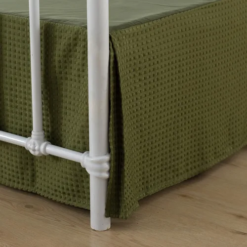 Miniatura 17 de Falda de cama tamaño Full - Faldones de 30 cm de caída con esquinas divididas, falda de cama plisada con textura de gofre, ajustable para el polvo