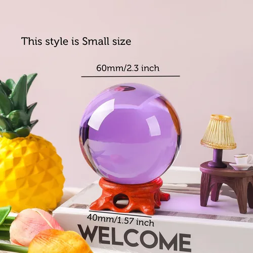 Miniatura 2 de Bola de Cristal Púrpura de 60mm con Soporte de Madera y Caja de Regalo para Magia, Lente de Fotografía, Decoración Familiar, Adivinación, Feng Shui