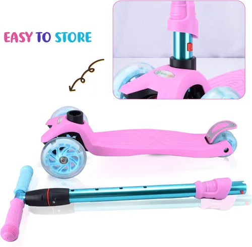 Miniatura 5 de Patinete de 3 ruedas para niños de 6 a 12 años, patinete infantil con ruedas iluminadas, diseño de cubierta resistente y 4 alturas ajustables, Rosa