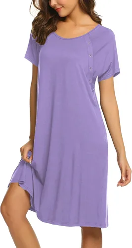 Miniatura 3 de Ekouaer - Camisón con botones y manga corta para mujer, vestido para lactancia, parto, hospital y maternidad, tallas S-XXL