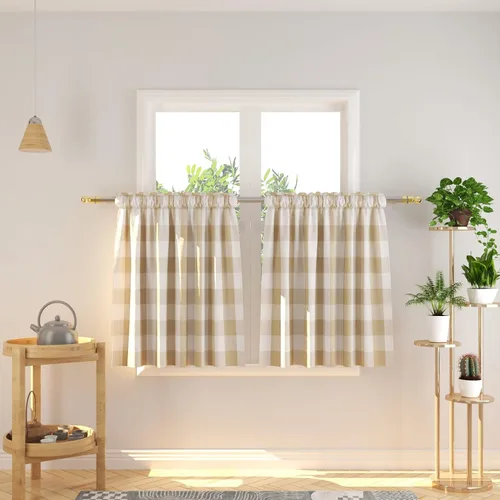 Miniatura 30 de Cenefas de cortina para ventana de 16 pulgadas de largo, 2 paneles de cuadros búfalo, cortinas pequeñas con bolsillo para barra, estilo clásico