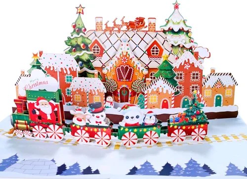 CUTPOPUP - Tarjeta de Navidad emergente, 3D, Navidad, Año Nuevo, tarjeta de felicitación de vacaciones (ciudad de pan de jengibre)
