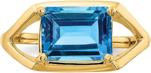Miniatura 5 de Anillo de compromiso de oro amarillo macizo de 14 quilates, 0.354 x 0.276in, talla esmeralda, topacio azul