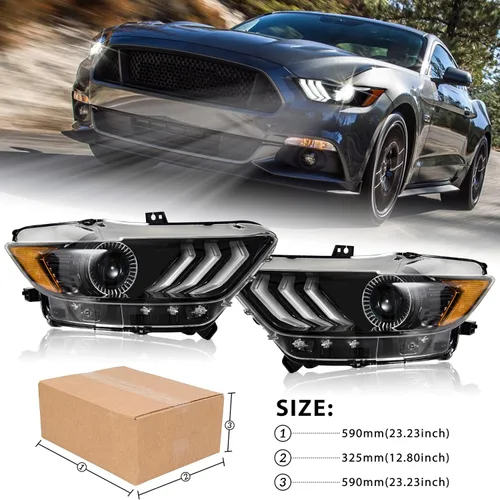 Miniatura 8 de Conjunto de faros delanteros para Ford Mustang 2015-2017, carcasa negra, lente transparente, repuesto para Ford Mustang 2015 2016 2017