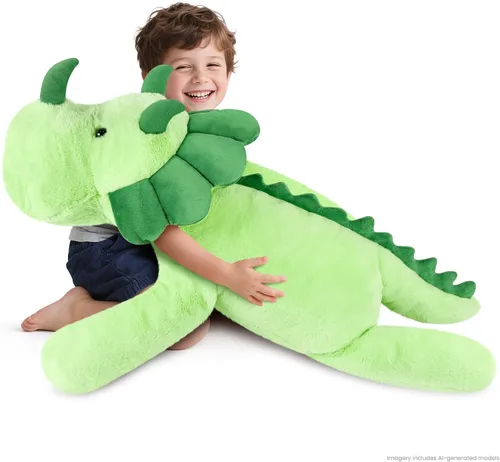 Miniatura 2 de SuzziPals Triceratops de peluche gigante de 43 pulgadas, animal de peluche de dinosaurio gigante realista para aliviar el estrés y compañero