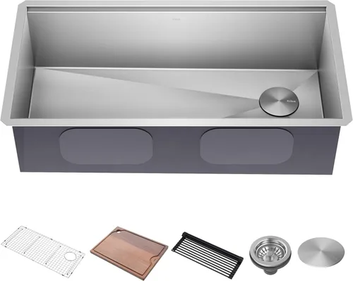 Miniatura 32 de KRAUS KWU111-23 Kore - Fregadero de cocina con estación de trabajo de 23 pulgadas, para empotrar, cuenco individual, de acero inoxidable calibre 16