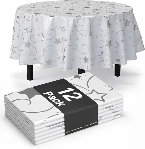 Miniatura 12 de Exquisite Mantel de Mesa de Encaje Redondo de Mesa de Plástico Paquete de 12 Manteles de Encaje Redondos de 84 pulgadas Mantel Floral Blanco
