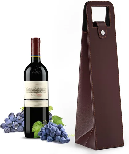 Miniatura 12 de Bolsa de regalo de vino RYDDOY, portador de vino reutilizable de cuero, bolsas de regalo para una sola botella de champán y cerveza para cumpleaños