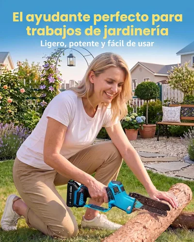 Miniatura 2 de SEESII Mini motosierra sin escobillas de 6 pulgadas, sierra de mano con 2 baterías de 2000 mAh, motosierra inalámbrica con engrasador automático