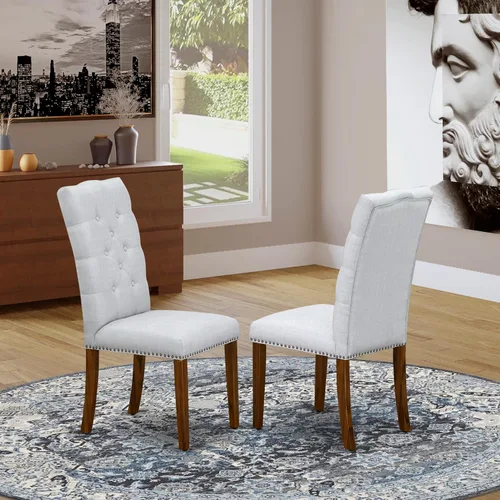 Miniatura 2 de East West Furniture ELP8T05 Elsa Parson - Juego de 2 sillas de comedor tapizadas de tela de lino gris, con botones copetudos, color nogal Nuez