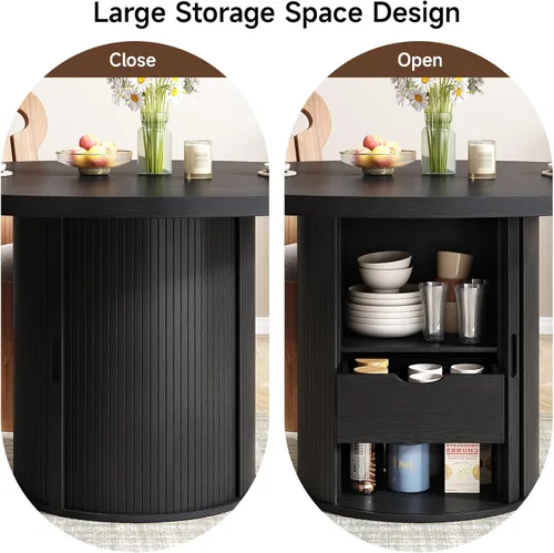 Miniatura 3 de Mesa de comedor redonda de 47 pulgadas para 4, mesa de cocina circular con estante de almacenamiento de 2 capas y un cajón, mesas de comedor