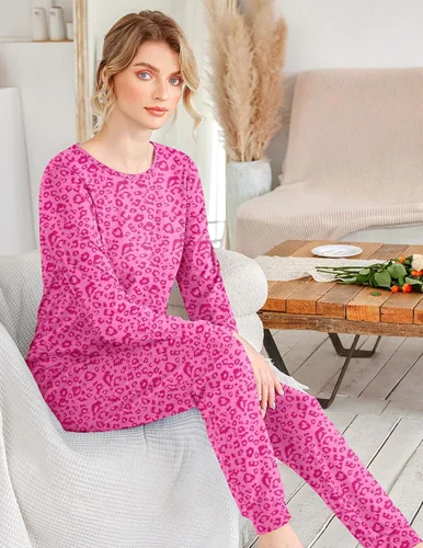 Miniatura 75 de Ekouaer Conjunto de pijama de manga larga para mujer, ropa de dormir suave con cuello redondo y bolsillos