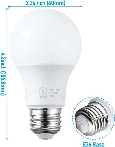 Miniatura 6 de TORCHSTAR Bombillas LED A19 equivalente a 60 W, certificación UL, luz diurna de 5000 K, regulable, 9 W, 800 lm, sin parpadeo, bombilla LED de base