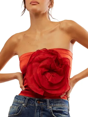 Camiseta de tubo de encaje sin tirantes para mujer, Y2k para salir, top corto de malla sexy floral de hadas estético