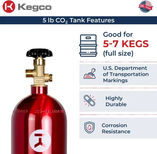 Miniatura 3 de Kegco 3PB5-RED 5 lb. Tanque de aluminio de Co2 con acabado epoxi rojo eléctrico