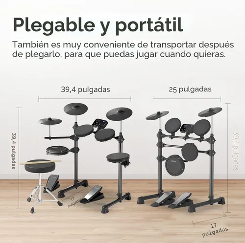 Miniatura 4 de AODSK Batería eléctrica para principiantes con 150 sonidos, 4 almohadillas silenciosas, 2 pedales, trono, palos, batería electrónica