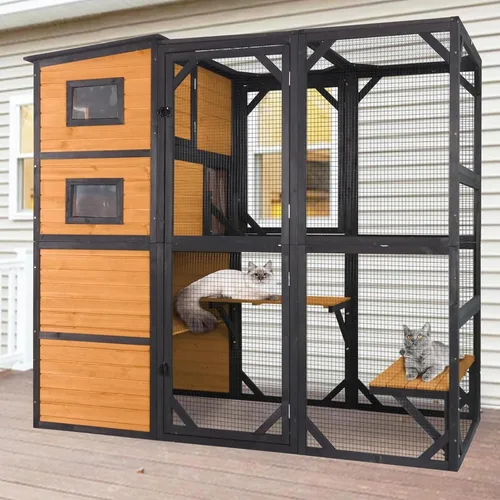 Miniatura 11 de Aivituvin Window Catio Outdoor Cat Enclosure Super Large Walk in Cat House with 6 Platforms and 2 Scratching Posts for Cats,104" L x 34" W x 69.5" H