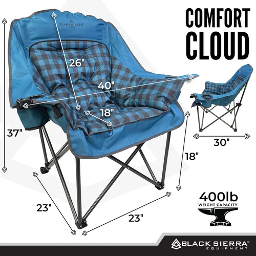 Miniatura 2 de Black Sierra Silla de campamento de gran tamaño para adultos, asiento al aire libre resistente con acolchado suave, soporta 400 libras, portavasos