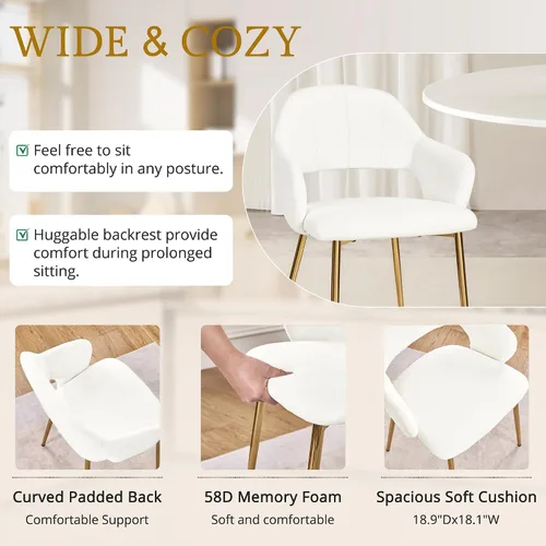 Miniatura 4 de VECELO Juego de 6 sillas de comedor de terciopelo, modernas sillas de cocina tapizadas con cojín, respaldo acolchado y patas de metal, color rosa