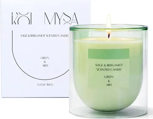 5. KOIMYSA Vela aromática de salvia y cítricos, vela de aromaterapia natural de soja no tóxica de mecha única para decoración del hogar, fragancia