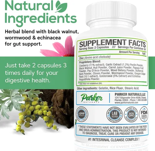 Miniatura 6 de Parker Naturals Limpieza intestinal para adultos – Suplementos de limpieza y desintoxicación intestinal extra fuerte con cáscara de nogal negro