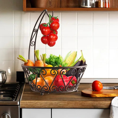 Miniatura 4 de SimpleHouseware Canasta de frutas con colgador de árbol de plátano, de color bronce