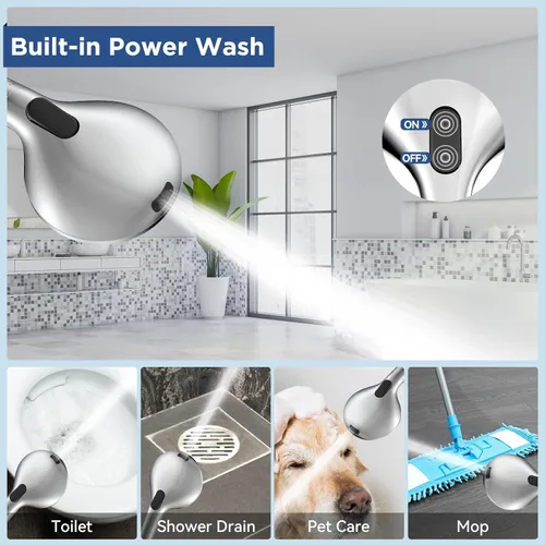 Miniatura 4 de HOPOPRO Cabezal de ducha de mano de 7 ajustes con lavado a presión integrado, cromo ABS pulido, manguera de acero inoxidable de 71 pulgadas, soporte