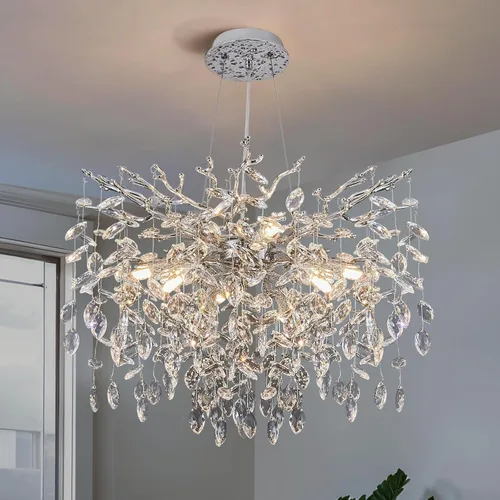 Miniatura 18 de YUYI Lámpara colgante de cristal de 8.3 pulgadas para isla de cocina, modernos candelabros de rama de árbol dorados, lámpara colgante redonda