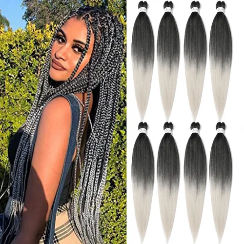 Miniatura 66 de Cabello trenzado preestirado de 24 pulgadas, 8 paquetes de extensiones de cabello sintético de fácil trenzado sintético profesional suave textura #1B