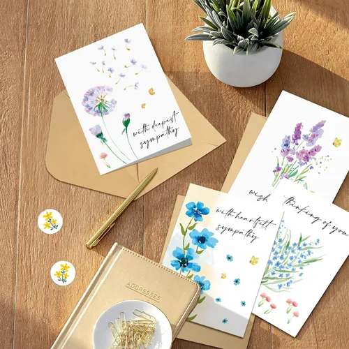 Miniatura 7 de Obbyidk Paquete de 40 tarjetas de condolencias con sobres, tarjetas de condolencia de flores de acuarela, tarjeta de duelo, juego de caja a granel
