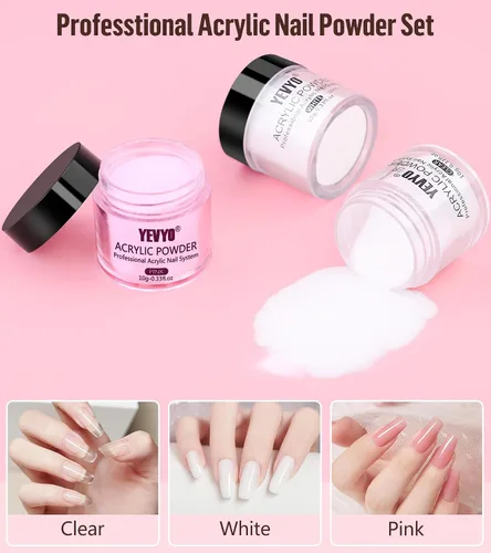 Miniatura 3 de Juego de uñas acrílicas con taladro y luz UV, juego de uñas para principiantes con todo incluido, set de 24 polvos acrílicos de brillo con monómero
