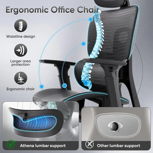 Miniatura 4 de Silla de oficina ergonómica, silla de escritorio ajustable con respaldo alto y asiento ajustable, reposabrazos 3D, bloqueo de inclinación reclinable