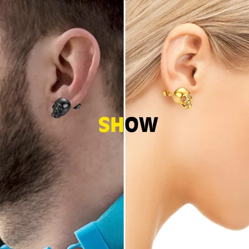 Miniatura 7 de 3 pares de aretes de calavera de Halloween, aretes de hip-hop, aretes retro para hombres y mujeres, aretes de calavera gótica, aretes Cool Rock punk