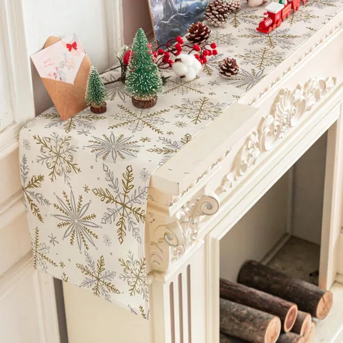 Miniatura 4 de AnyDesign Camino de mesa navideño de invierno, mantel de copo de nieve dorado y plateado, 13 x 72 pulgadas