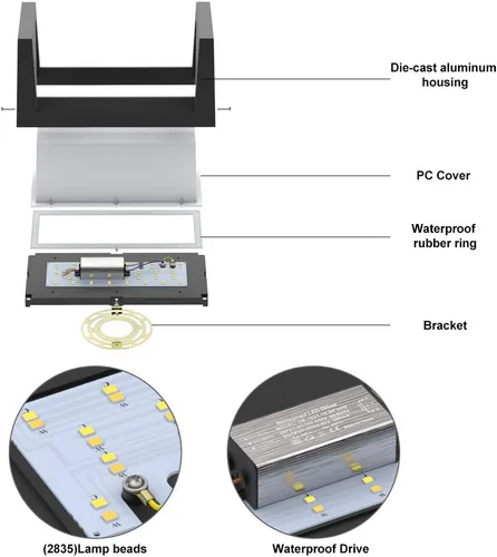 Miniatura 2 de Sytmhoe Aplique de pared para exteriores, 24 W, 5000 K, luz diurna, luz exterior de aluminio blanco, montaje en pared Ip65 impermeable, luz LED