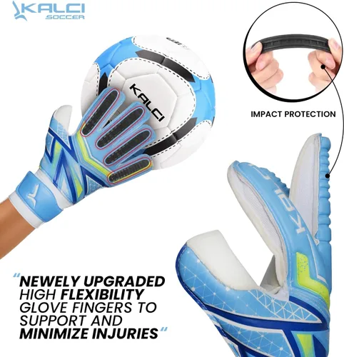 Miniatura 4 de Kalci Guantes de portero de fútbol con acolchado de espuma de látex para niños/adultos, protección de dedos transpirables, guantes de portero
