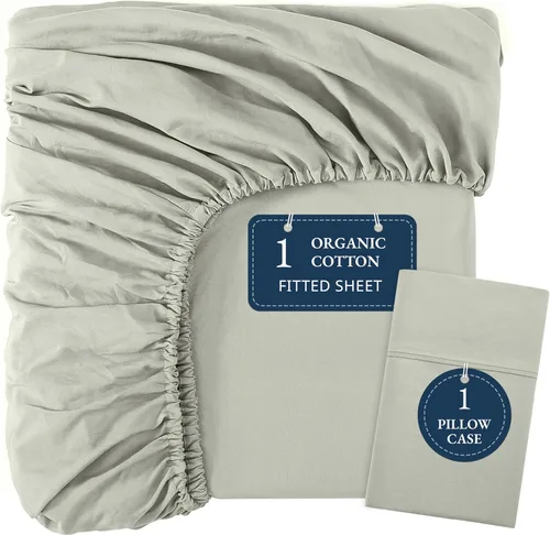 Miniatura 42 de LANE LINEN Juego de 2 piezas con sábana bajera 100% algodón orgánico tamaño individual y 1 funda de almohada, tejido de percal ligero, ultra suave