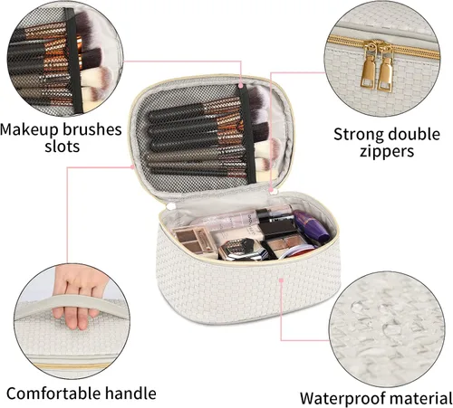 Miniatura 2 de KTMOUW Bolsa de Maquillaje 3 Piezas Bolsa de Cosméticos Impermeable Bolsa de Cosméticos Portátil de Viaje Bolsa Organizadora Tejida
