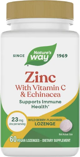 Pastillas de Zinc de Nature's Way con Vitamina C y Equinácea, Suplementos de Zinc para Hombres y Mujeres, Apoyo Inmunológico*, Sabor a Bayas