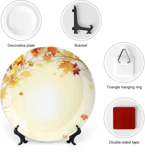 Miniatura 3 de XISUNYA Plato decorativo de 6 pulgadas, cerámica de cerámica para decoración de otoño, imagen suave de hojas de otoño desvanecidas, impresión