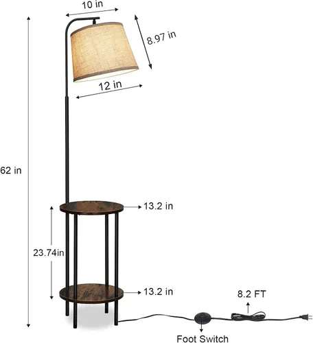 Miniatura 7 de DEWENWILS Lámpara de pie con mesa adjunta, mesita de noche estrecha de estilo granja, mesa auxiliar lateral de madera, lámpara de lectura ajustable
