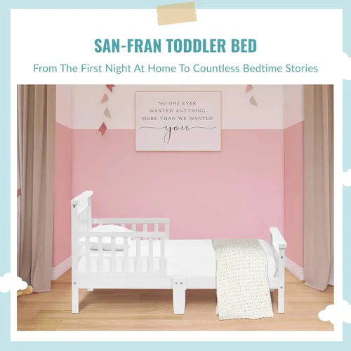 Miniatura 6 de Dream On Me San-Fran - Cama para niños pequeños en color blanco, 2 rieles de seguridad, diseño bajo al piso, madera de pino sostenible de Nueva