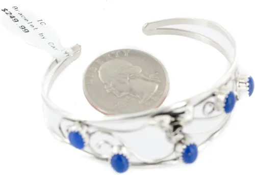 Miniatura 3 de $250Tag Certificado Navajo Natural Lapislázuli Pulsera Nativa Americana 12946-1 Hecho por Loma Siiva, Metal Piedra, Lapislázuli