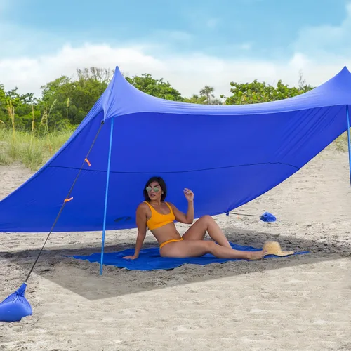 Miniatura 3 de Red Suricata Tienda de campaña familiar y toldo de playa, UPF50, parasol con 4 postes de aluminio, anclajes de 4 postes y pala de arena, lona grande