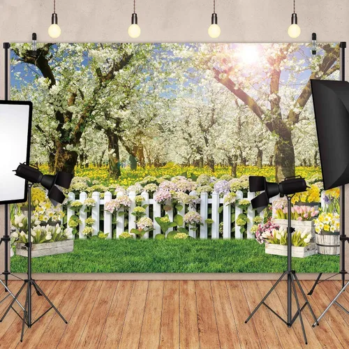 Miniatura 2 de Telón de fondo de primavera de poliéster de 7 x 5 pies, paisaje natural, árbol de bosque, fondo de fotografía para niños, cumpleaños, boda, baby